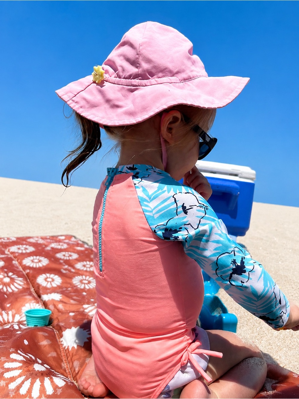 Toddler Girls' Long Sleeve One Piece Hibiscus Floral Rash Guard Swimsuit - 18M